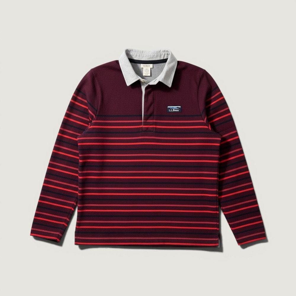 LL Bean Pullover Henley Women Pet XS Maroon Red Striped Long Sleeve Logo